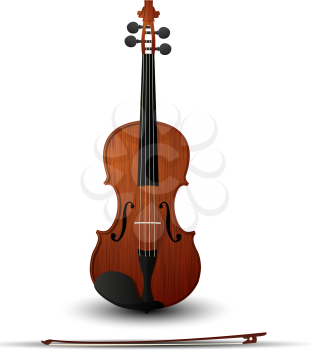 Violin and bow over white background