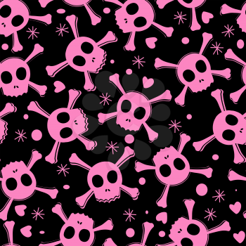 Girlish style seamless pattern with pirate skull and hearts