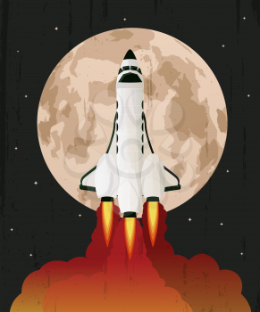 Space shuttle launch ove grunge moon background