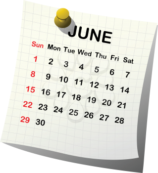2014 paper calendar for June over white background