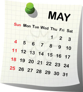 2014 paper calendar for May over white background