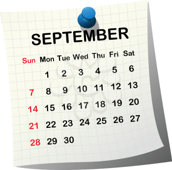 2014 paper calendar for September over white background