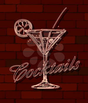 Cocktails neon sign over a brick wall