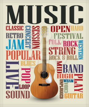 Retro style poster with classic guitar, music theme