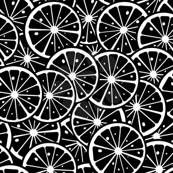 Citrus slice background, seamless pattern in black and white