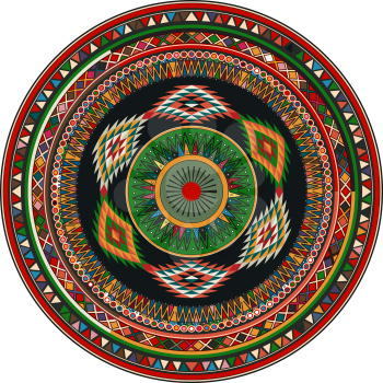 Aztec mandala, round geometric motif against white background