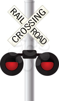 Railroad crossing sign over white background