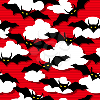 Bats flying through the clouds, Halloween seamlesss pattern.