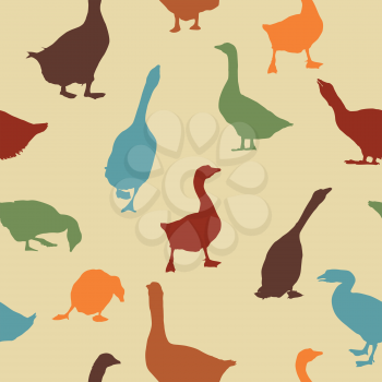 Seamless patern design with geese silhoueetes in colors