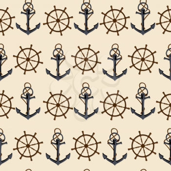 Anchor and steering wheel seamless nautical pattern 