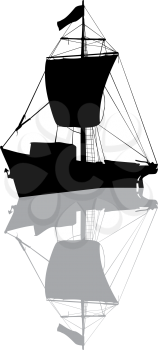 Small fishing ship silhouette over white background