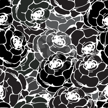 Vintage roses seamless pattern in black 