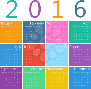 Flat style design of calendar for 2016