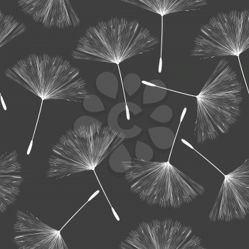 Flying dandelion, seamless pattern in black and white