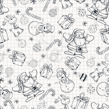 Seamless doole sketch pattern on mathematical paper for winter holidays