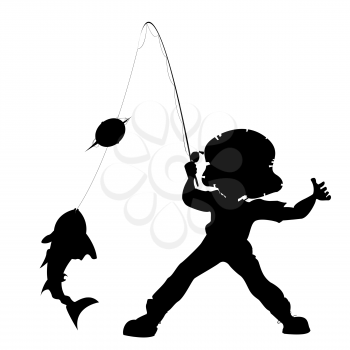 Fisherman silhouette over white background
