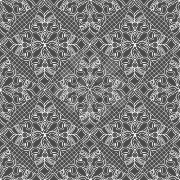 Seamless pattern with flowers on white background, intricate lace design