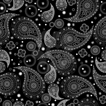 Seamless Paisley clover pattern. Elegant hand drawn vector design in black and white.