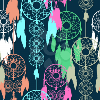 Seamless pattern design of dreamcatchers in colors