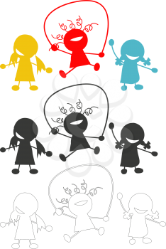 Stylized chidlren silhouettes over white background