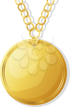 Golden medal and chain over white background
