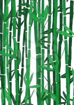 Watercolor bamboo trees background over white