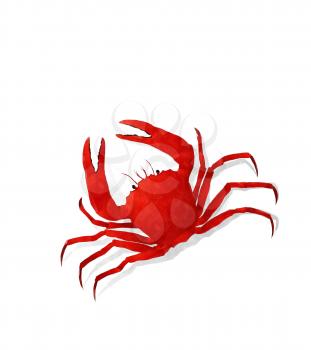 Watercolor crab in red tones over white background
