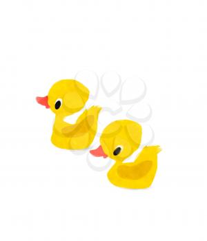 Watercolor ducklings over white background