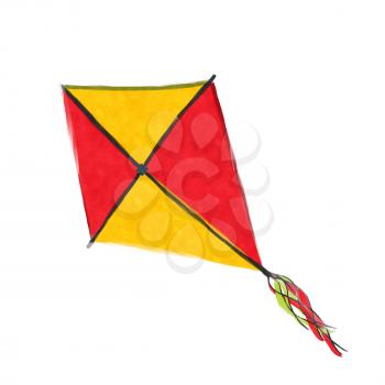 Watercolor fluing kite over a white background