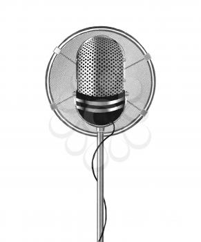 Watercolor retro style microphone over white background