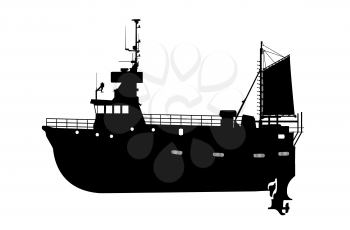 Vector silhouette of a large fishing vessel, barge