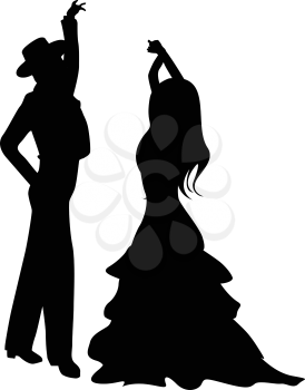 Flamenco dancers silhouettes, isolated and grouped objects over white background