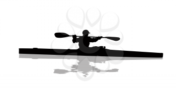 Kayak surfer silhouette against white background
