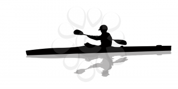 Athlere rowing in a kayak, vector silhouette against white