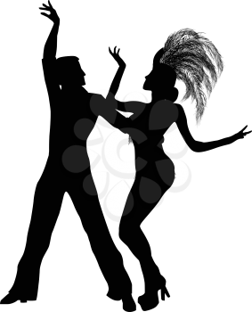 Mambo dancers silhouettes, isolated and grouped objects over white background