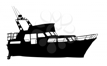Motor yacht silhouette over white background
