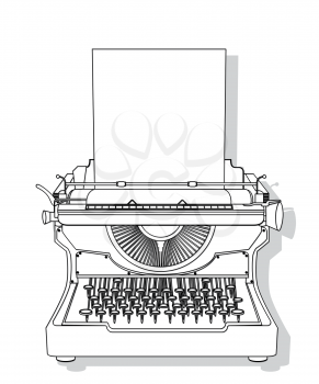 Outlined typewriter vector design, isolated and grouped objects over white background
