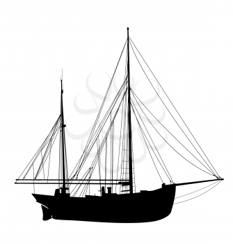 Sailing yacht vector silhouette, isolated objects over white background