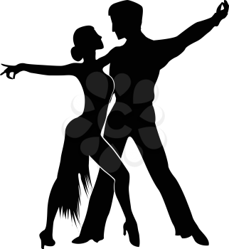 Salsa dancers silhouettes, isolated and grouped objects over white background