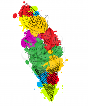 Lemon ice cream outlined over colored spot, vector icon