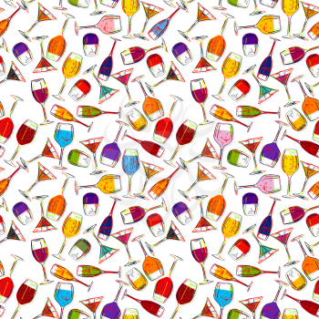  Drink and cocktail glasses . Vector design for cover menu, wine list or restaurant card.