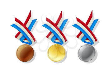 Luxembourg medals in gold, silver and bronze with national flag. Isolated vector objects over white background