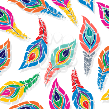 Peacock seamless vector pattern in colors over white background