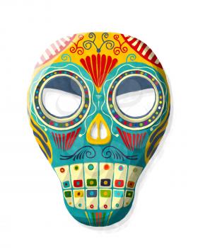 Dia de los Muertos sugar skull mask in watercolor style over white