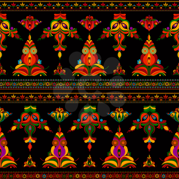 Hungarian seamless vector pattern. Kalocsa floral ethnic ornament.  Traditional embroidery flower design for print