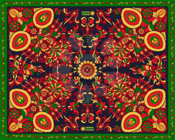 Vector  floral rectangular composition for rug, towel, carpet, textile, fabric, cover inspired from traditional Hungarian folklore