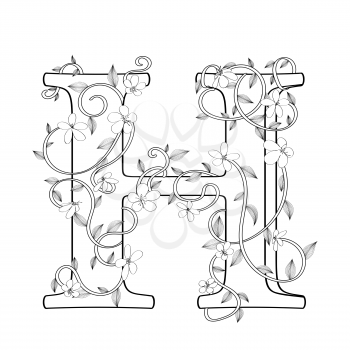 Letter H floral sketch over white background