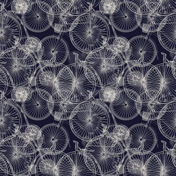 Seamless vector pattern with bicycle sketch silhouettes