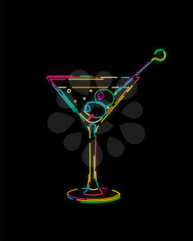 Neon effect martini cocktail over black