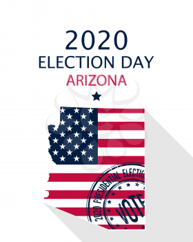 2020 United States of America Presidential Election Arizona vector template.  USA flag, vote stamp and Arizona silhouette